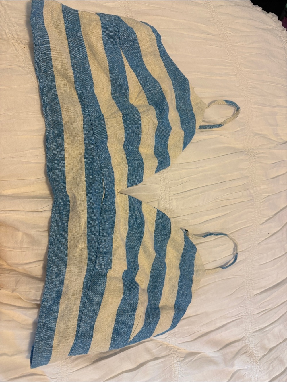 a new day Blue and Cream Striped Cropped Tank Top